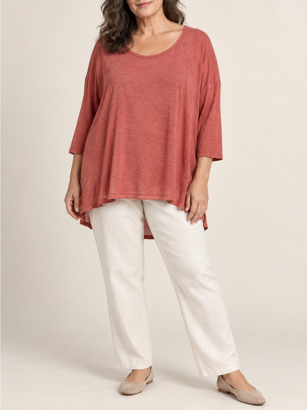 Eileen Fisher Silk Cotton Jersey Coral High Low Dolman Tunic Top XL
